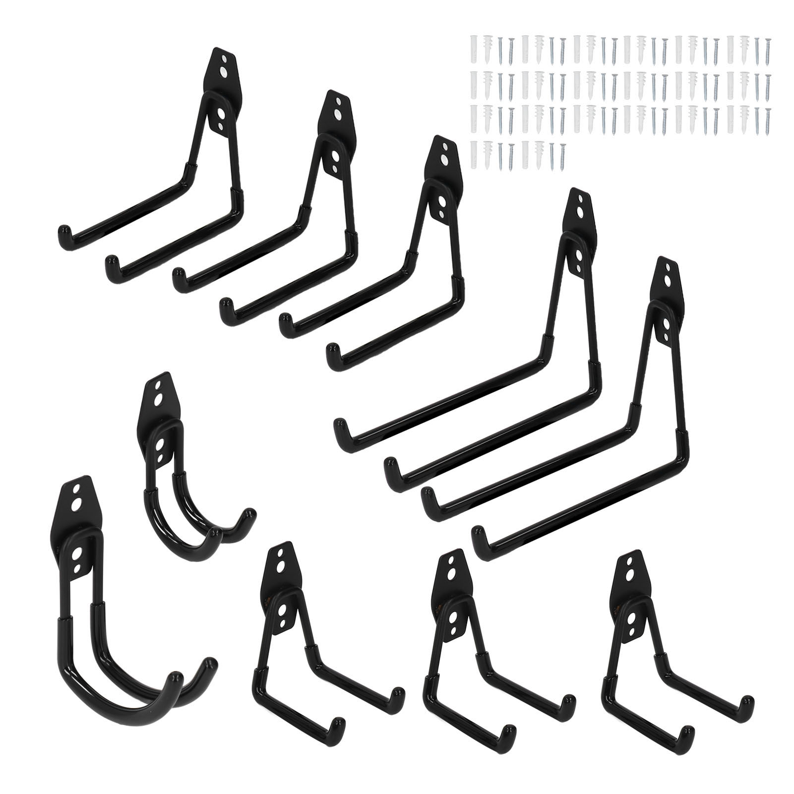Lot de 10 crochets muraux pour garage, 5 formes différentes, revêtement PVC antidérapant, vis et chevilles fournies