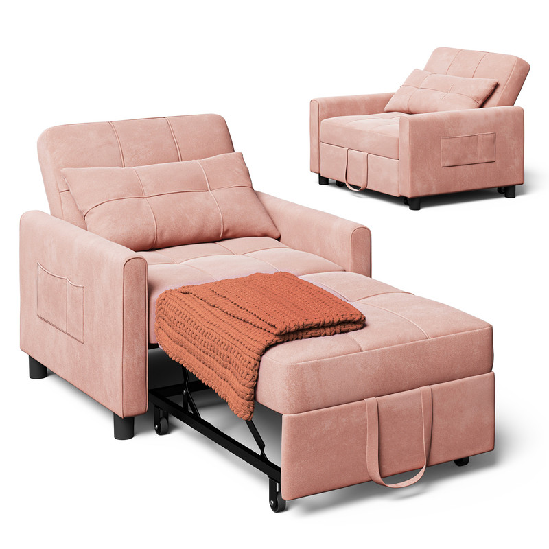 Fauteuil Convertible Rose Poudré Canapé Lit 1 Place Modulable Chaise