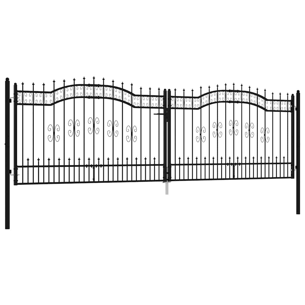 Fence Gate "kampen" With Spear Top Black 394, 5x125 Cm Steel Vidaxl
