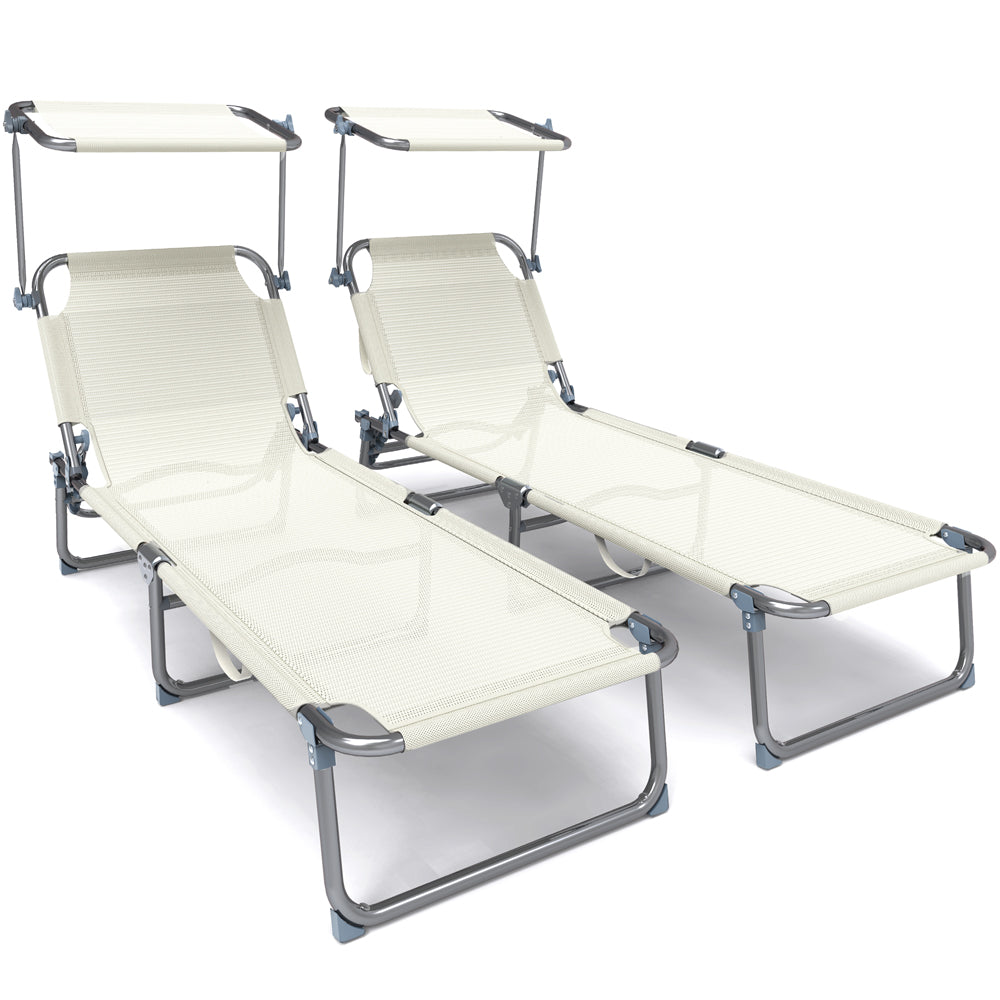 Vounot – Transat Pliant Textilène Avec Pare-soleil Et Porte-magazines – 4 Positions Réglables – Résistant À L'Eau – Lot De 2 – 110 Kg Max
