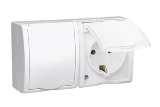 Oem Weiß Simon Aquarius Doppelsteckdose Mit/Ohne Schuko-Sockel, Spritzwassergeschützt Ip54, Aqgsz1-2/11