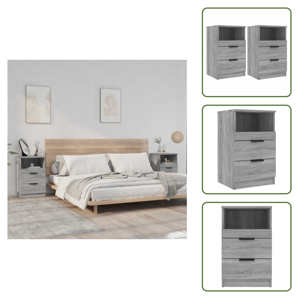Vidaxl Nachttische 2 Stk. Grau Sonoma Holzwerkstoff - Nachttisch - Wohnzimmer Dekoration - Grau - Holzmöbel - Kommode