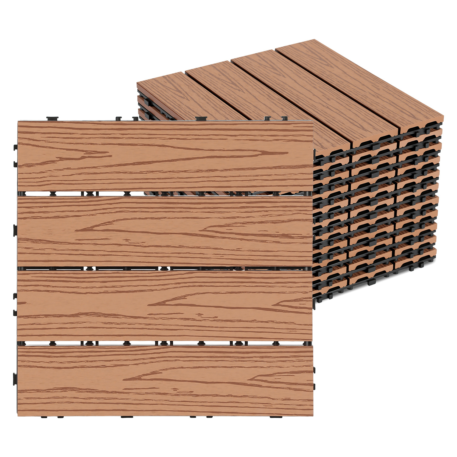 Randaco Lote de 11 Baldosas para Terraza WPC de 4 Listones, 1 m², 30 x 30 cm