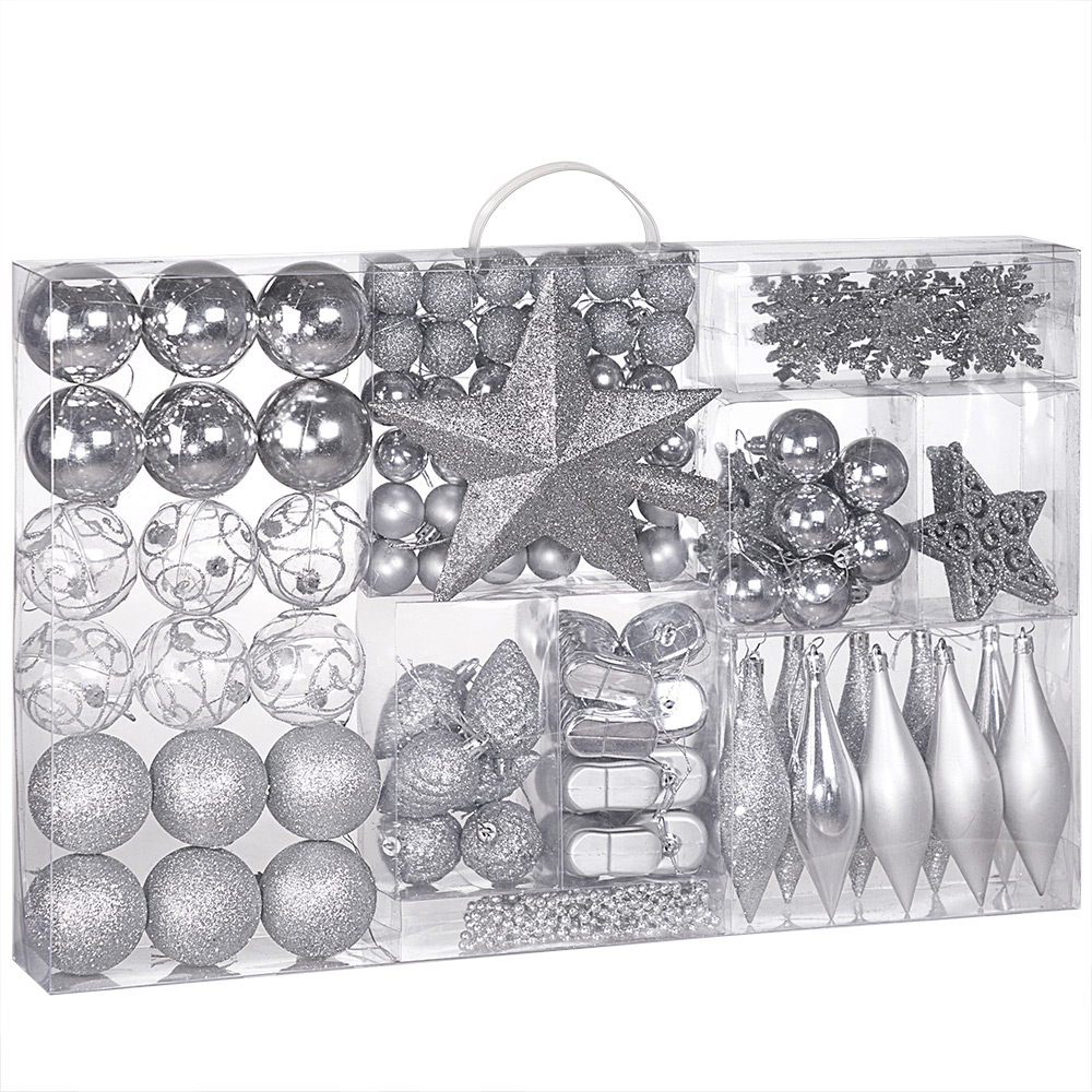 Casaria® Weihnachtskugeln 102er Set Christbaumkugeln Weihnachtsbaumkugeln Weihnachtsbaumschmuck Silber