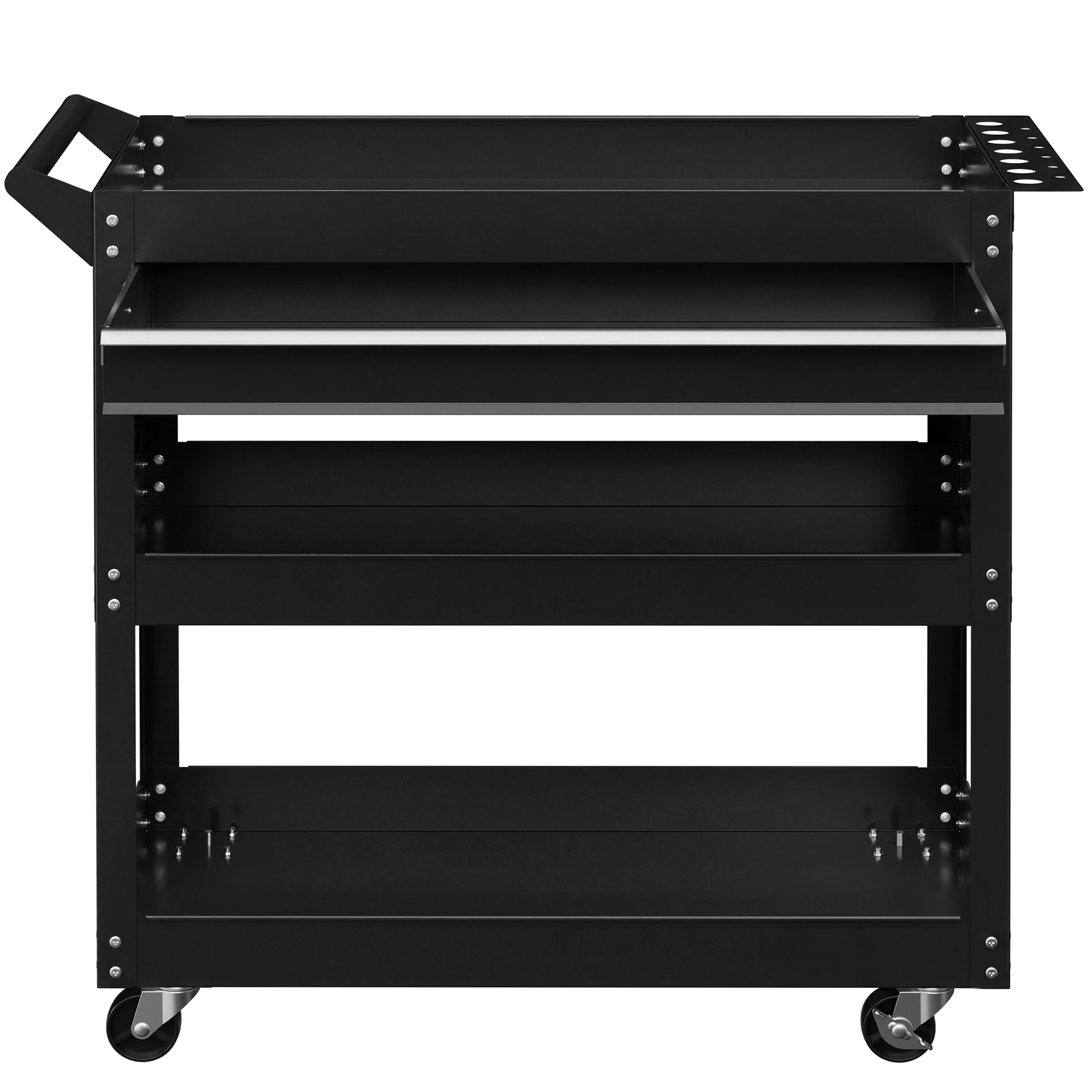 Servante d'atelier 3 niveaux avec tiroir et porte-outils latéral, 82x35x76 cm, noir