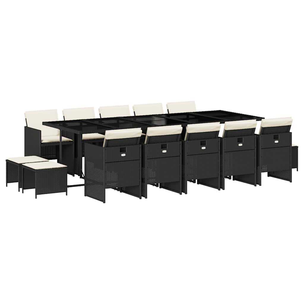 15 Piece Garden Dining Set With Cushions Black Poly Rattan Vidaxl