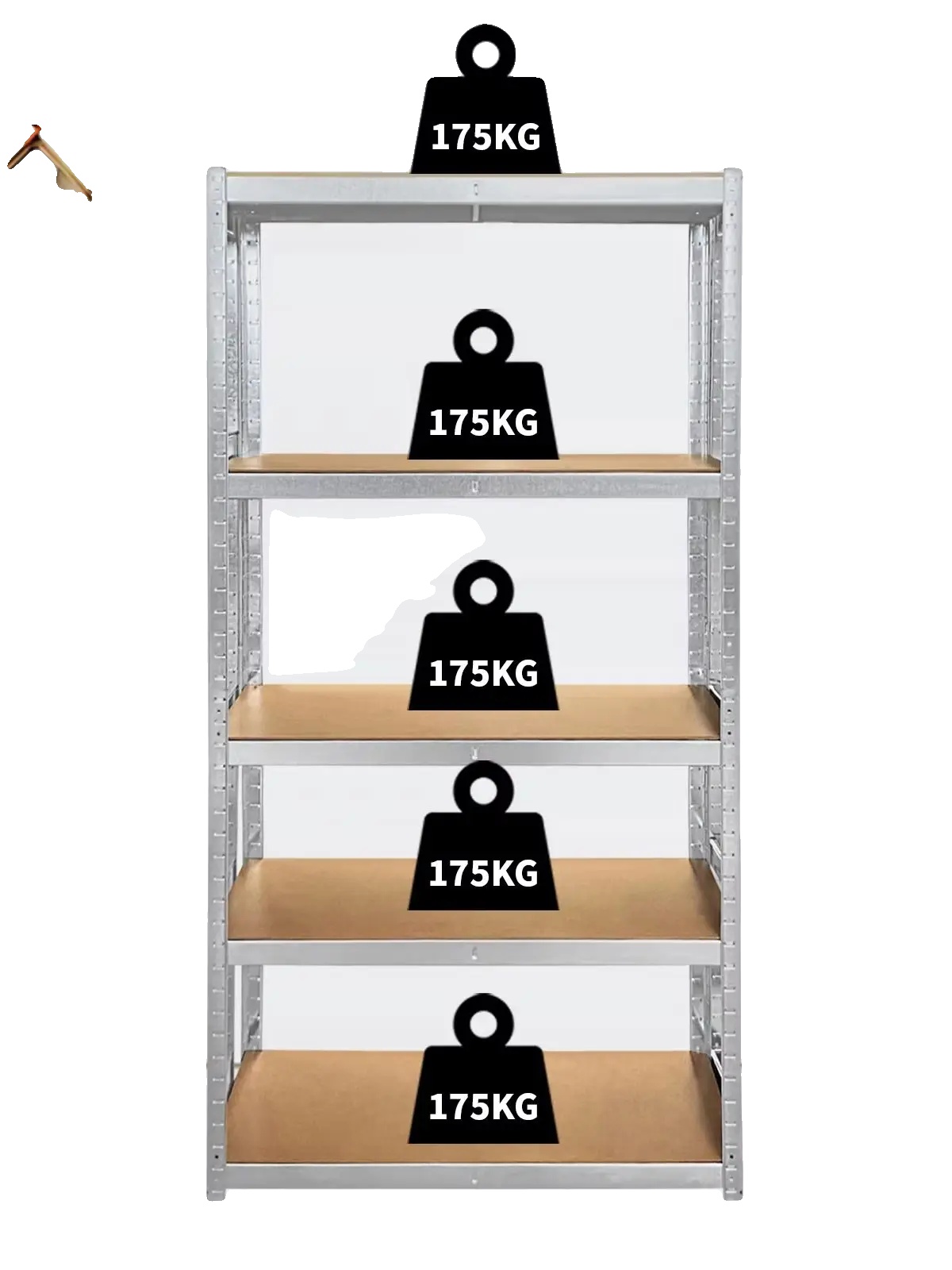 Rayonnage d'atelier 5 niveaux, 90x40x180 cm, charge 875 kg, sans outil