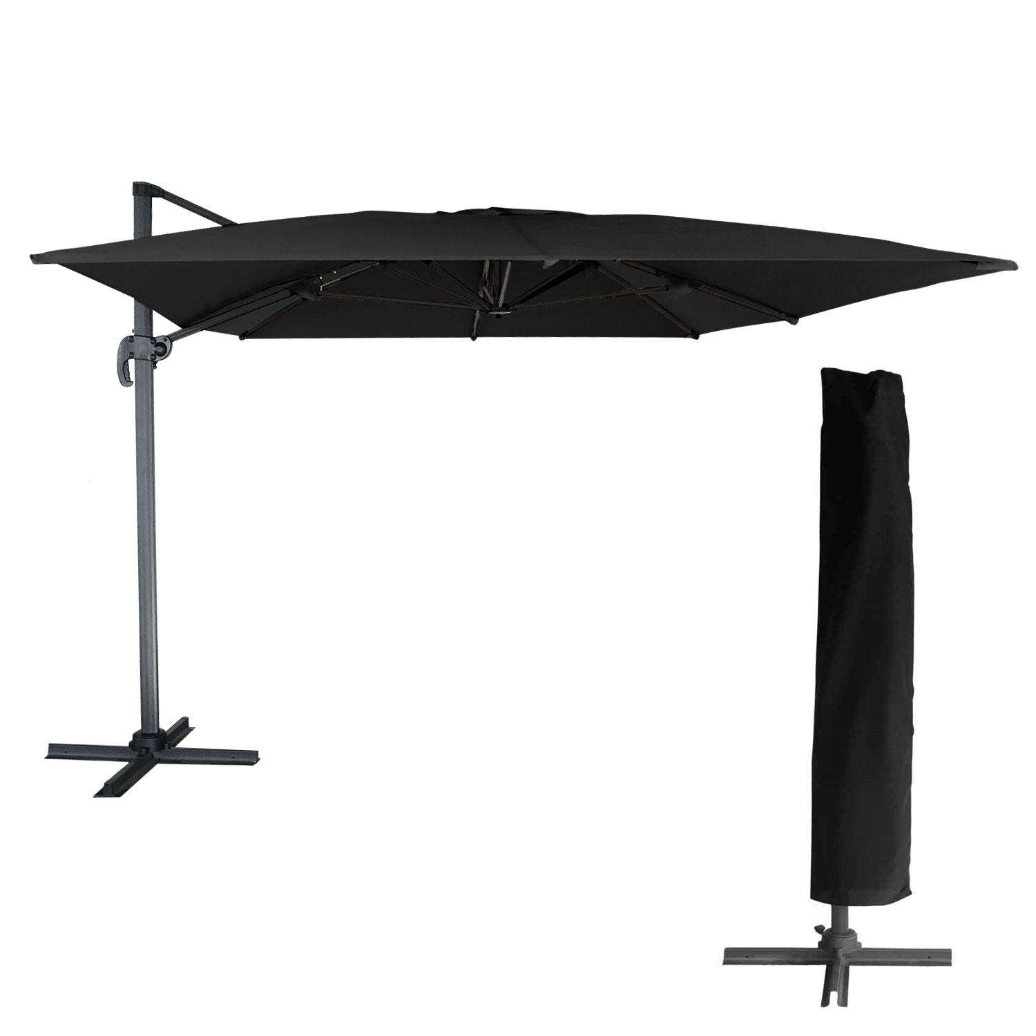 Happy Garden – Parasol Déporté Rectangulaire 3x4m Noir – Toile