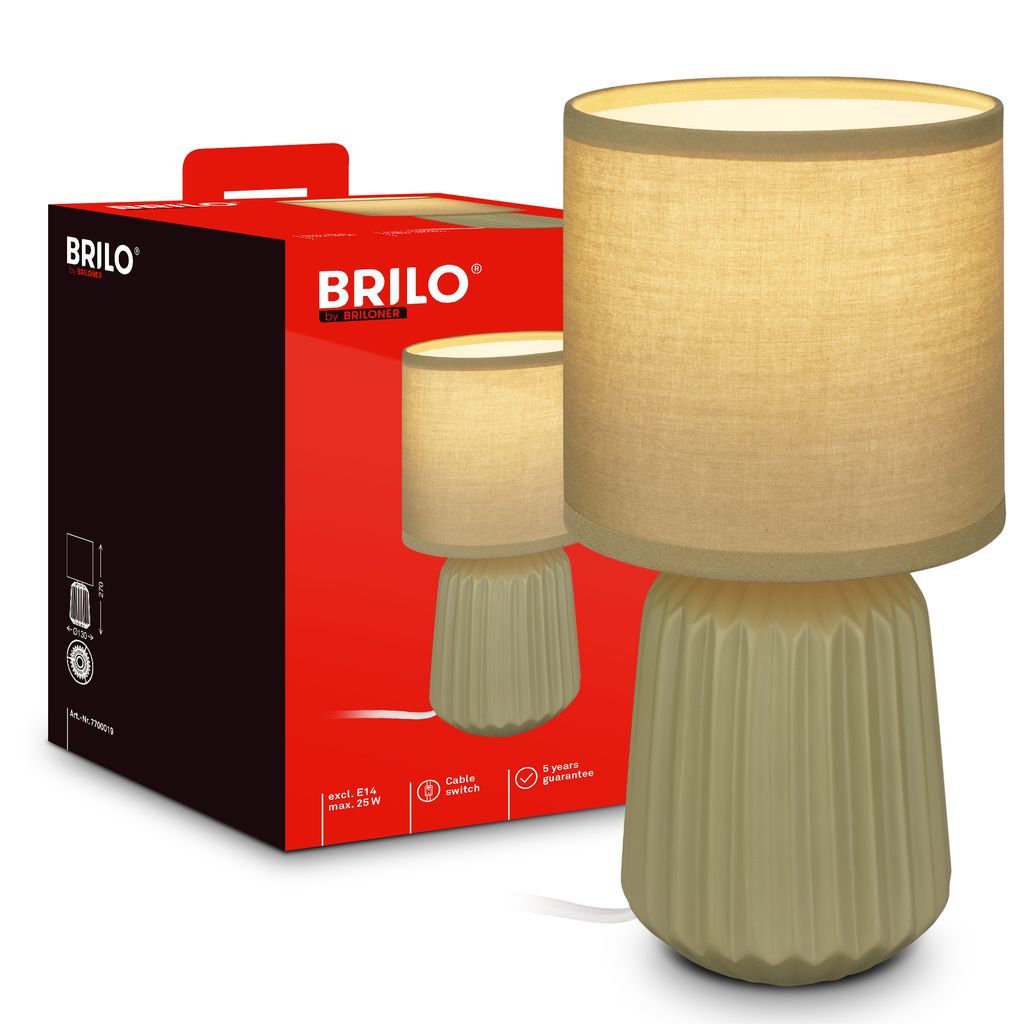 B.k.licht Briloner Nachttischlampe Keramikfuß Ø13x27 Cm E14 Fassung Max. 25w Kabelschalter Grün - Tischlampe Wohnzimmer Schlafzimmer Flur