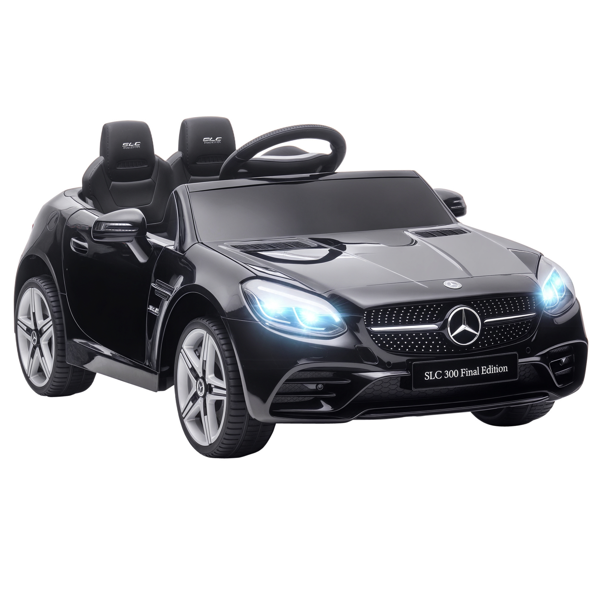 Aiyaplay Mercedes Slc 300 Kinder Elektroauto 12v Kinderauto Mit 2,4 G Fernbedienung, 2 Motor, Kinderfahrzeug Mit Led-scheinwerfern Hupe Musik Sicherheitsgurt Elektrofahrzeug Für Kinder Ab 3 Schwarz