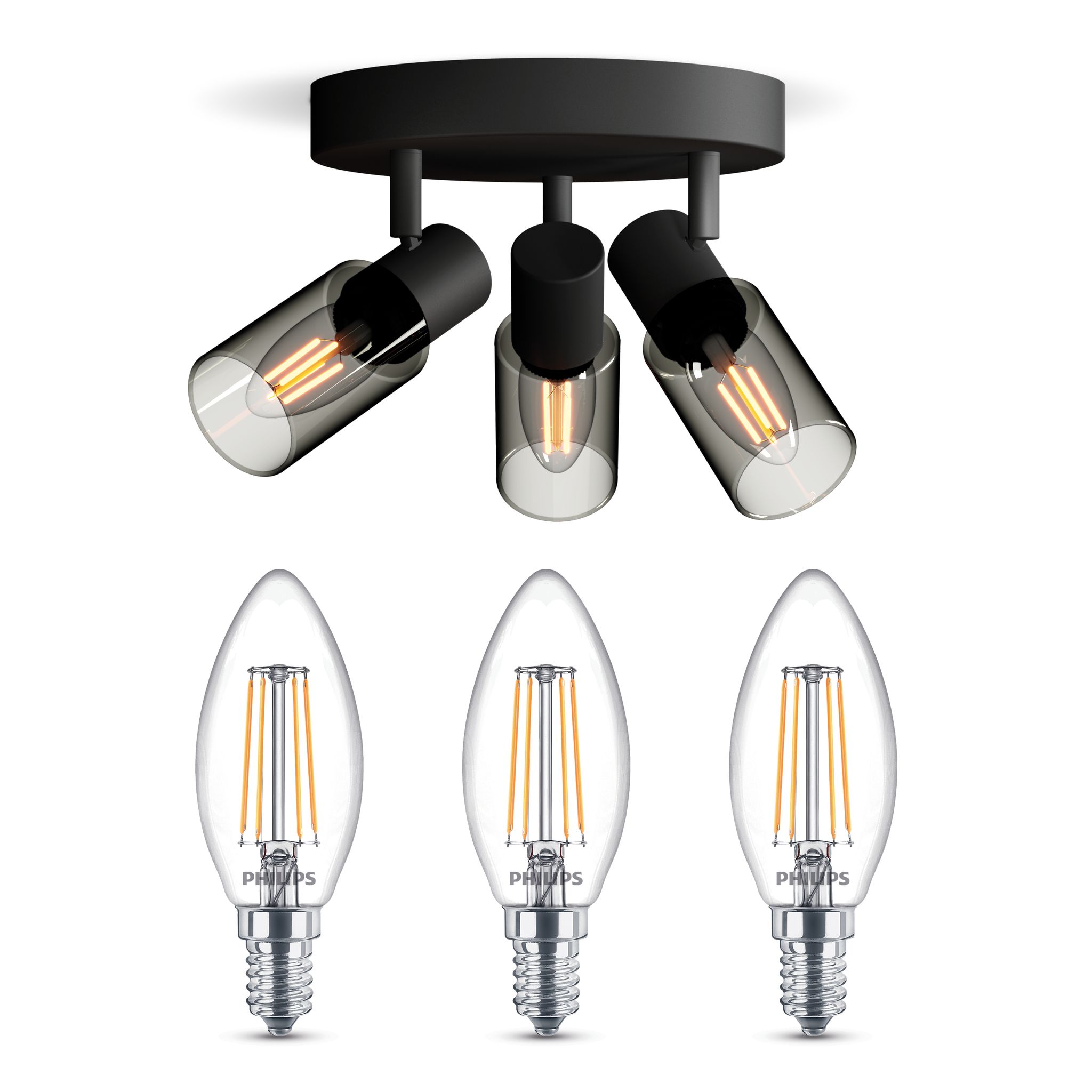 Philips Palms Aufbauspot Für Badezimmer Mit 3 Lichtpunkten E14 (schwarz) - Philips Led E14 40w Nicht Dimmbar
