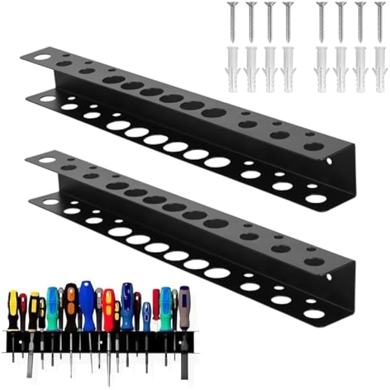 Support mural pour tournevis et pinces en acier carbone, 40 cm, 6 trous 22/16/8 mm, lot de 2