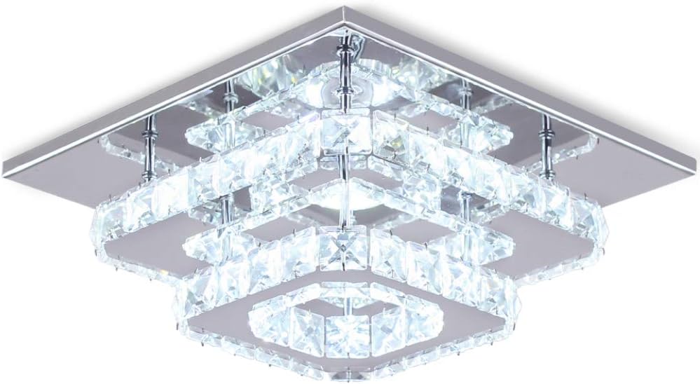 Stoex – Plafonnier Led En Cristal Et Acier Inoxydable – 24w – Lumière Blanche – Dimensions 30x30x12.5 Cm – Lustre Moderne Pour Salon Et Chambre