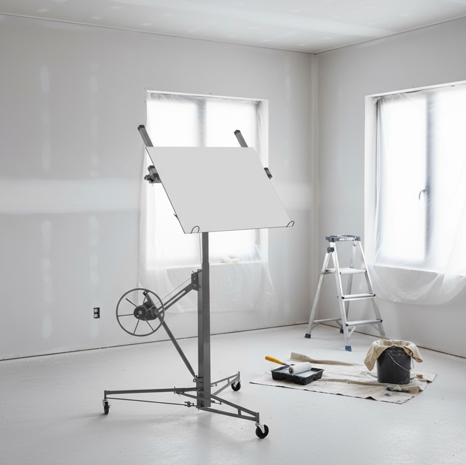 Support de plaque de plâtre réglable en acier, hauteur 140-335 cm, capacité 68 kg, 3 roulettes avec frein