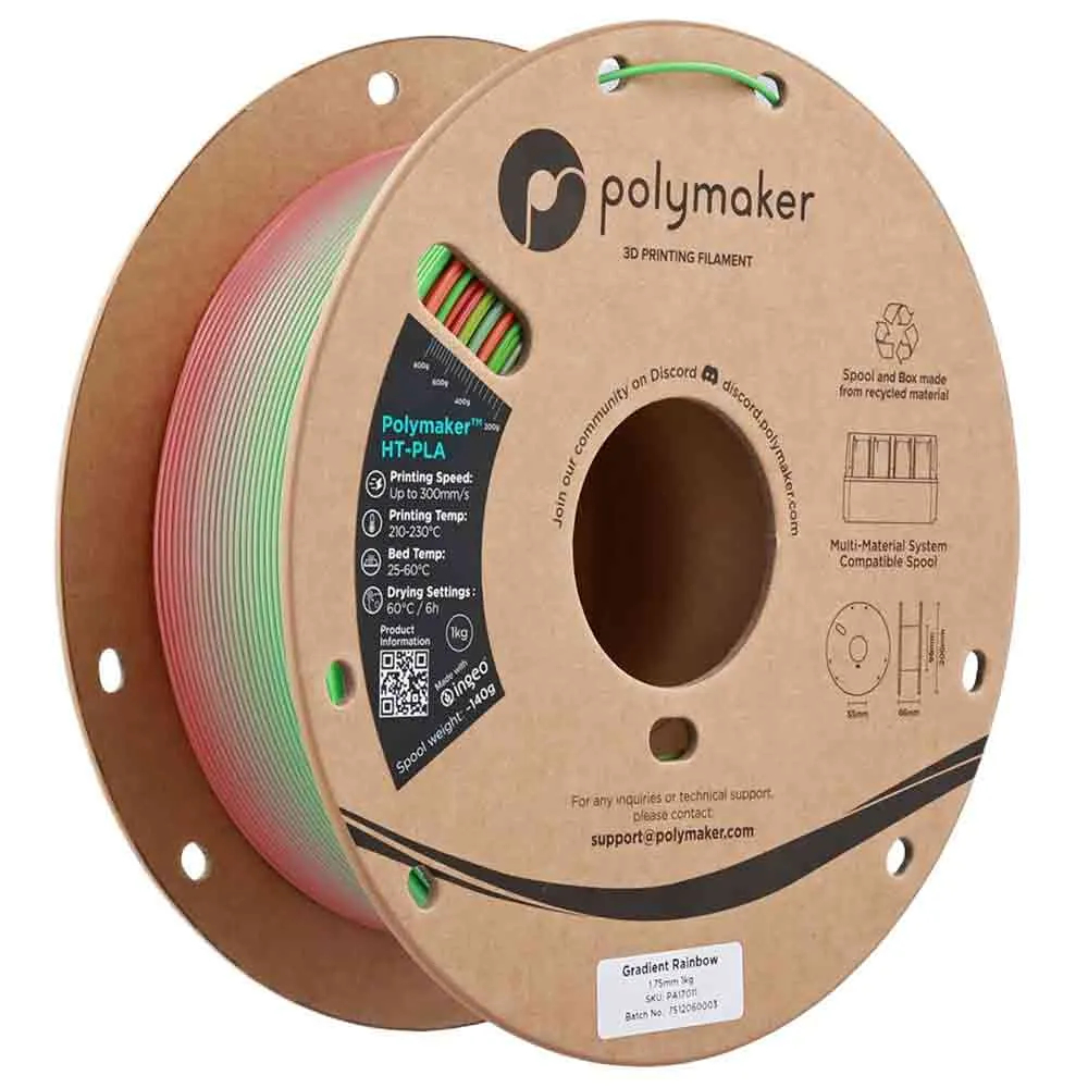 Polymaker HT-PLA Filament 1,75 mm Regenbogen, Hochtemperatur-PLA für 3D-Druck, hitzebeständig bis 150 °C, einfach zu drucken, funktioniert mit den meisten FDM-Druckern, 1-kg-Spule - Bild 5
