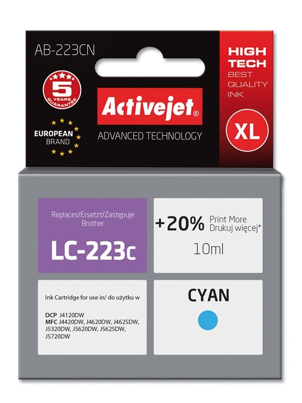 Activejet , Druckerpatrone, Ab-223Cn - Kompatibel - Tinte Auf Farbstoffbasis - Cyan - Brother - Einzelpackun (C) - Bild 3