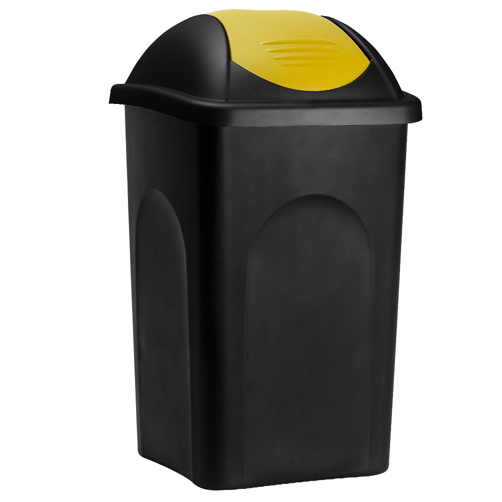 Stefanplast® Mülleimer Mit Schwingdeckel 60l Abfalleimer Geruchsarm Küche Bad Biomüll Gelber Sack Kunststoff Mülltrennung Schwarz/gelb