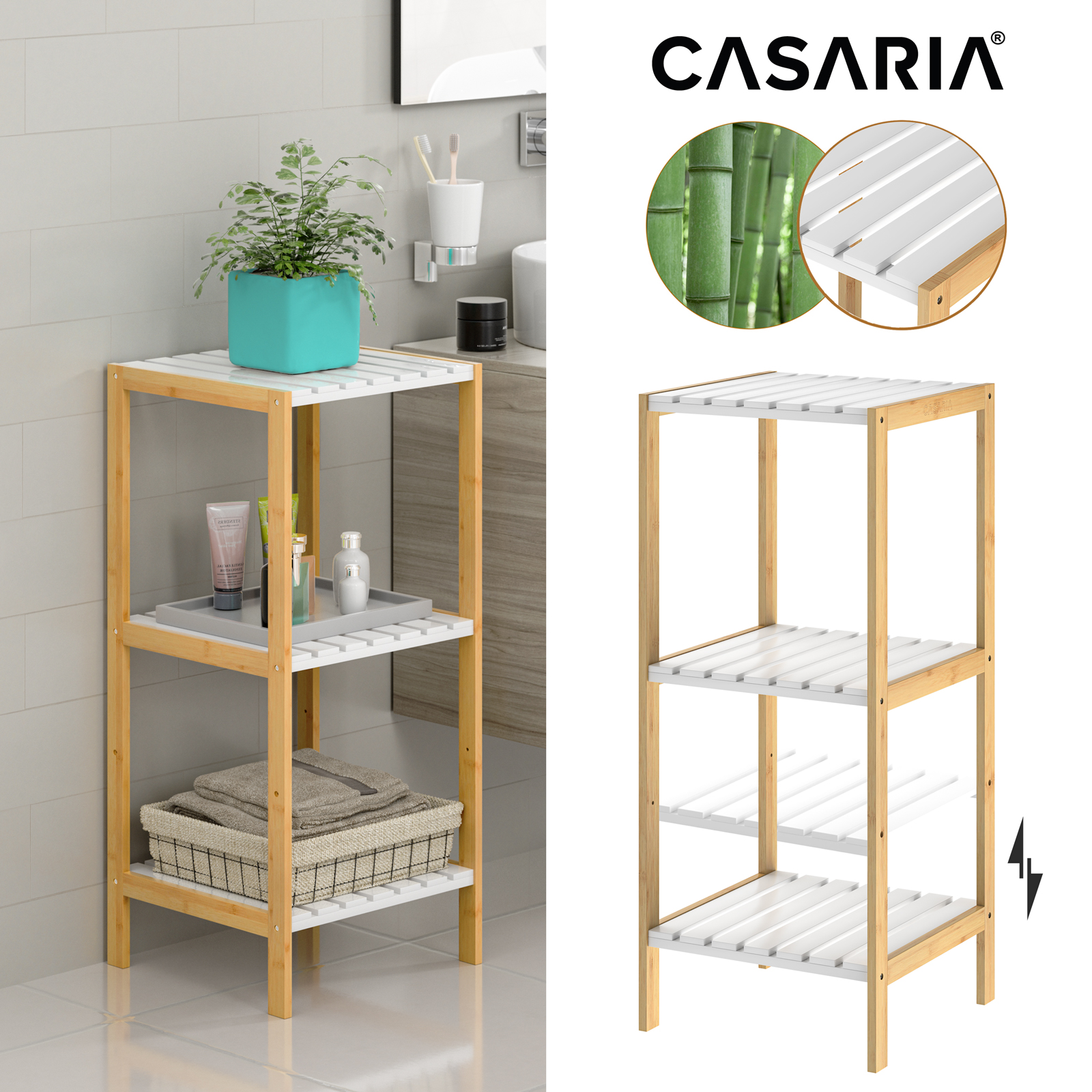 Badregal Bambus Ablagen Belastbarkeit 30kg Küche Kinderzimmer Wohnzimmer Bad Regal Bücherregal Holzregal Mehrzweckregal Verschiedene Optionen 3 Ablagen - Casaria