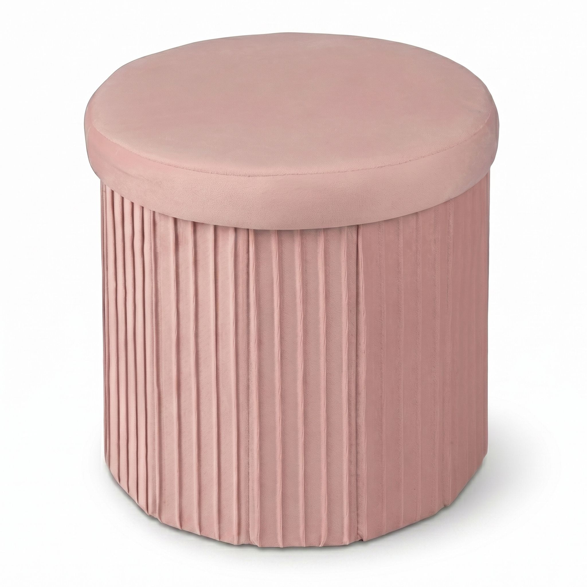 Relaxdays Hocker Samt, Sitzhocker Mit Stauraum, Gepolstert, Faltbar, Hxd, 38 X 38 Cm, Runder Beistellhocker, Rosa
