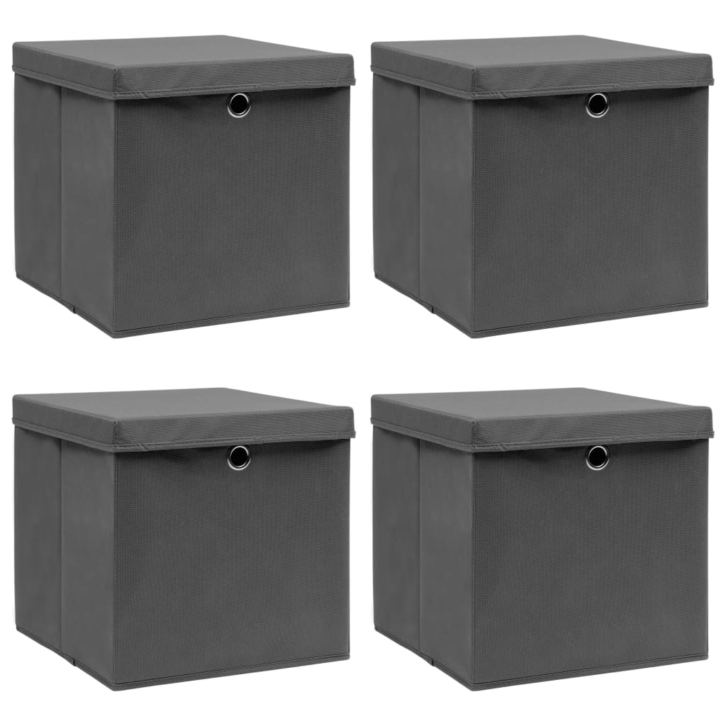 Storage Boxes With Lids 4 Pcs Grey 32x32x32 Cm Fabric Vidaxl