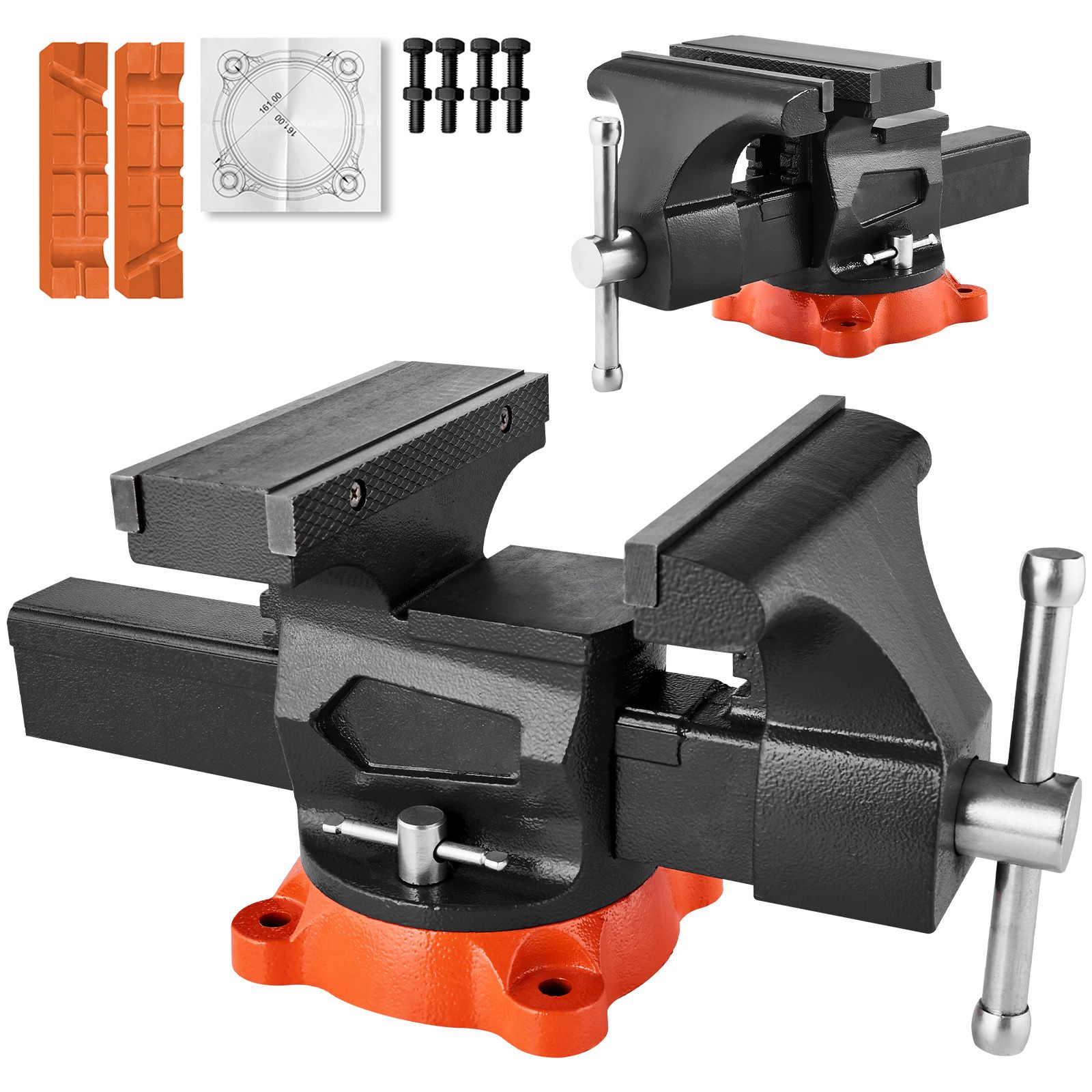 Étau d'établi à mâchoires 203 mm, base pivotante 360°, fonte ductile, usage intensif