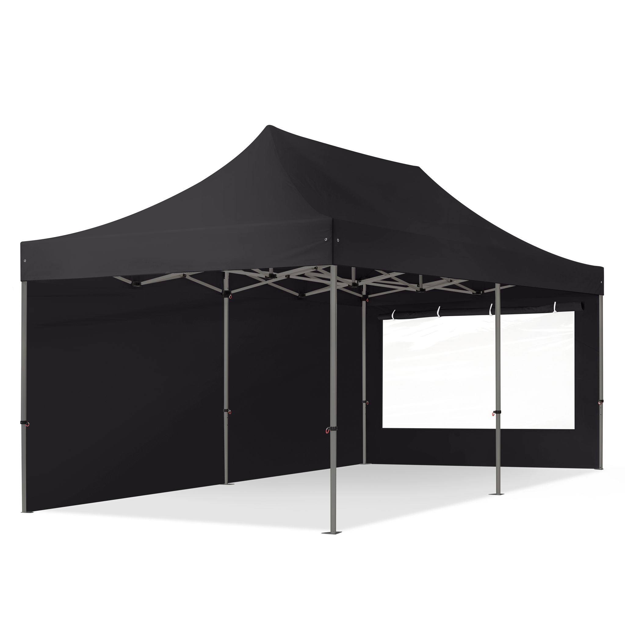 Toolport 3x6m Pop Up Gazebo Premium Steel 40 Mm, Incl. Sidewalls With Panorama Windows, Black High Performance Polyester Approx. 350g/m²