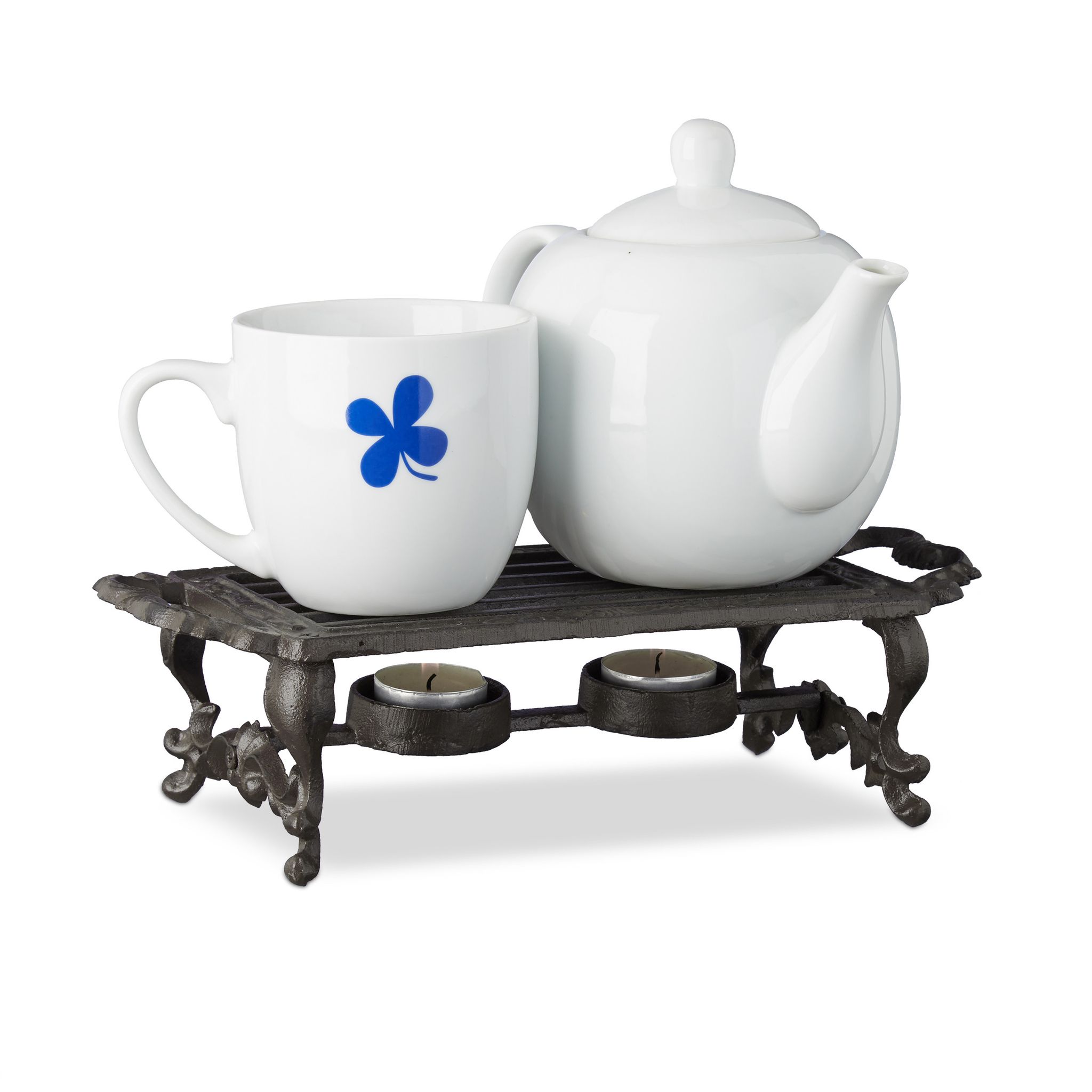 Relaxdays - Food Warming Tray, Extremely Robust, Antique Look, For 2 Tea Lights, Cast Iron, Hwd, 8.5x30x13.5 Cm, Brown