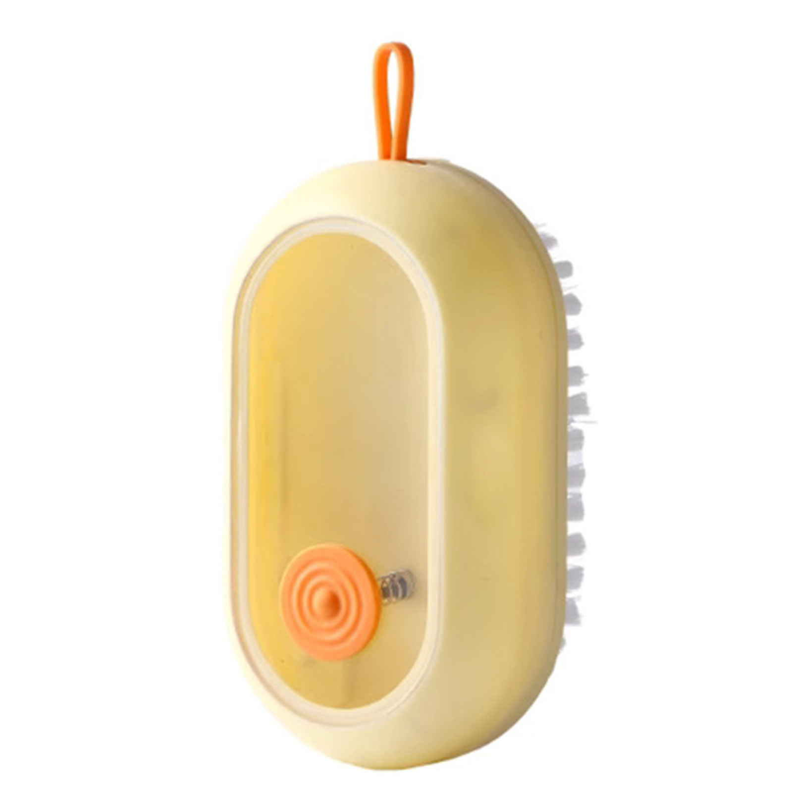 Brosse à chaussures avec distributeur de savon intégré en nylon et ABS, jaune, 12x6,5x2,5 cm