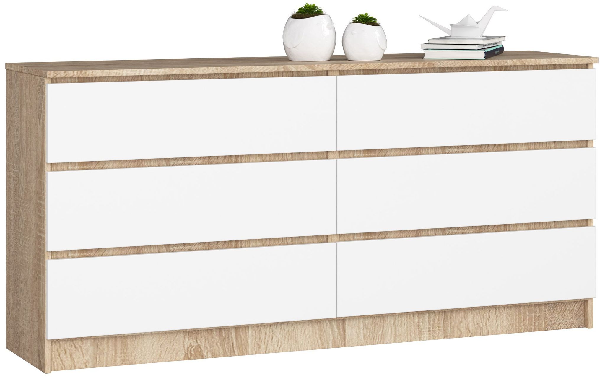 Akord - Grande Commode Pour Le Salon K160 Chêne Sonoma 160 Cm 6 Tiroirs