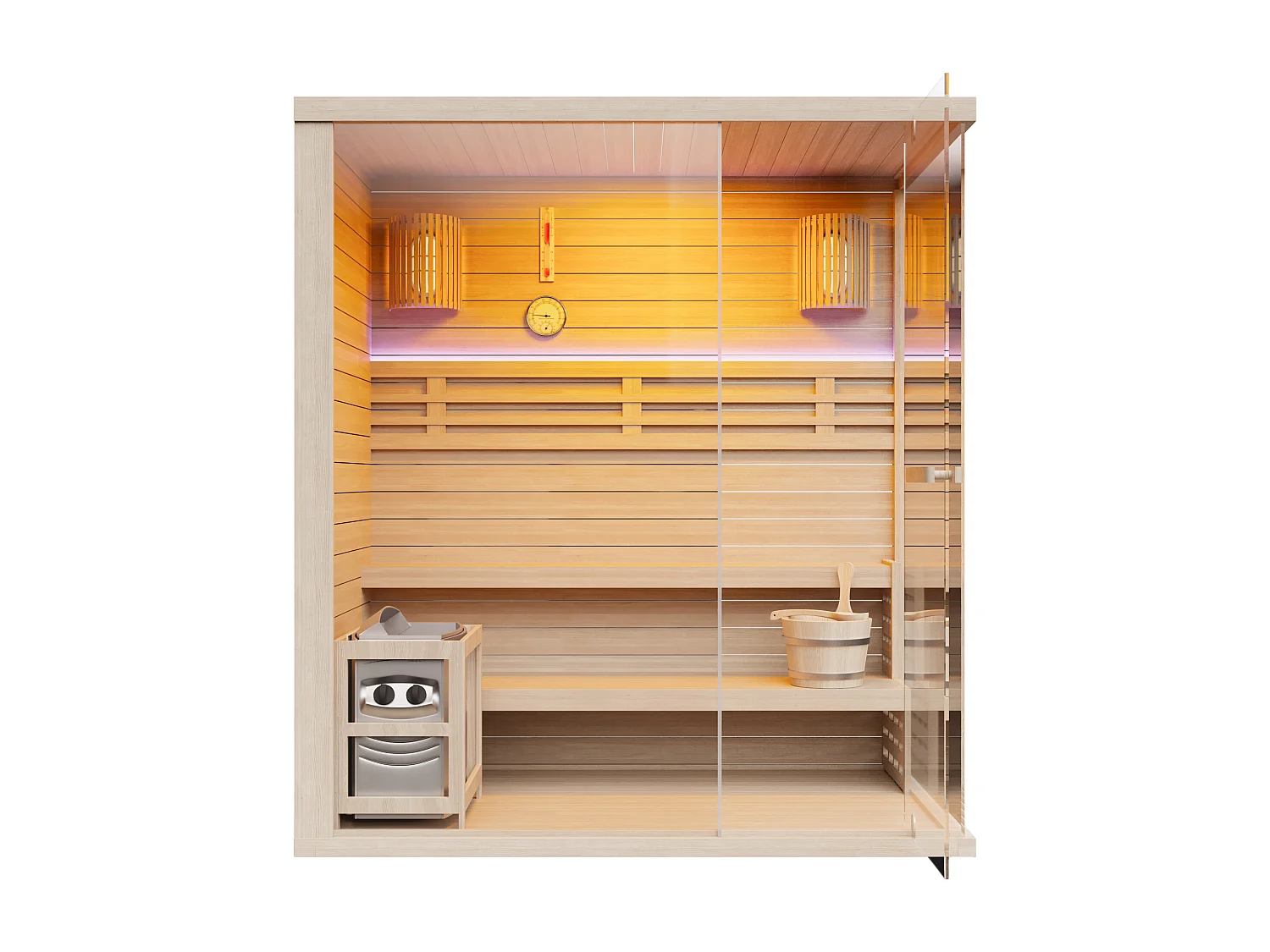 Sauna Finlandese Vetrata Con Led E Stufa 6kw - 4/5 Posti - L180 X P120 X H200 Cm - Selki