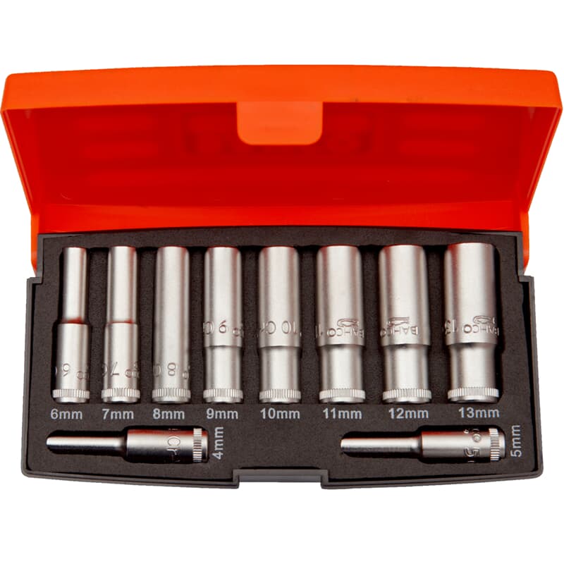 Bahco Orange 1/4 Steckschlüssel-Satz, Lang, Metrisch, Sechskant - 10-Tlg.