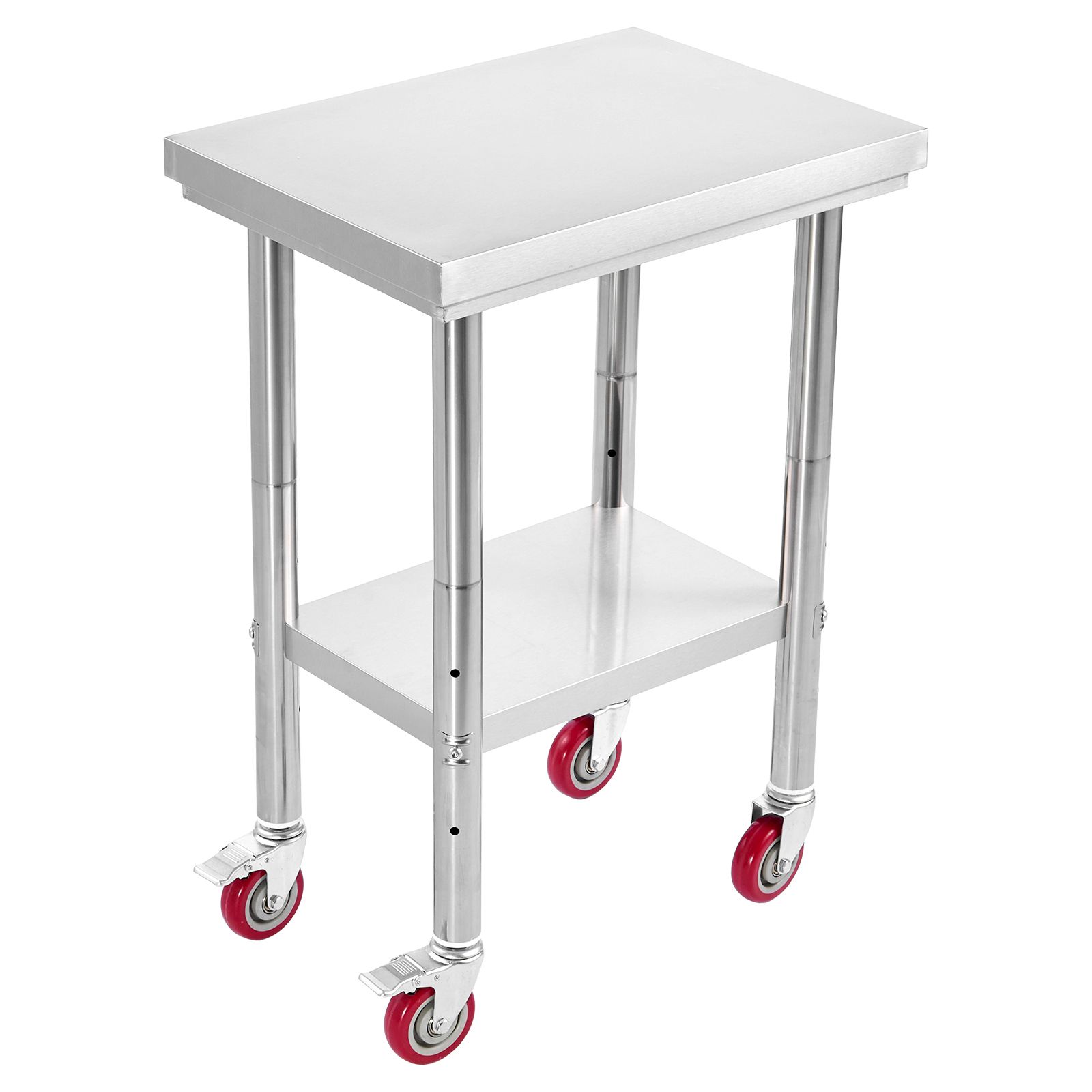 Table de travail en acier inoxydable avec roulettes et étagère réglable, 61 x 45 cm