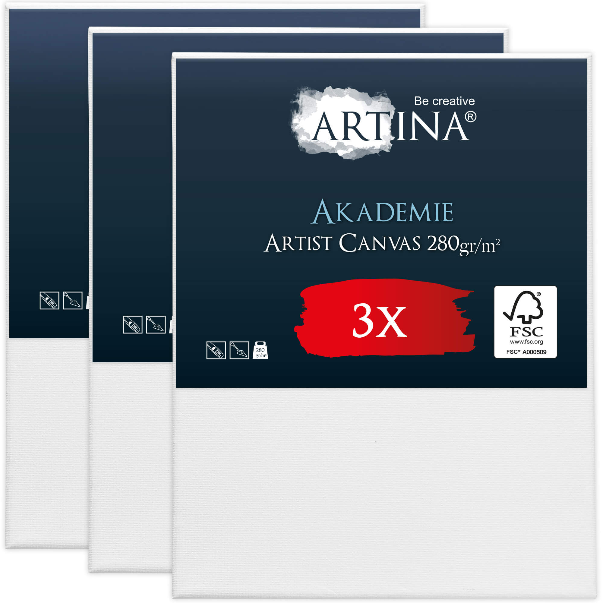 Artina Keilrahmen Leinwand Akademie, 80x100cm, 3er Set
