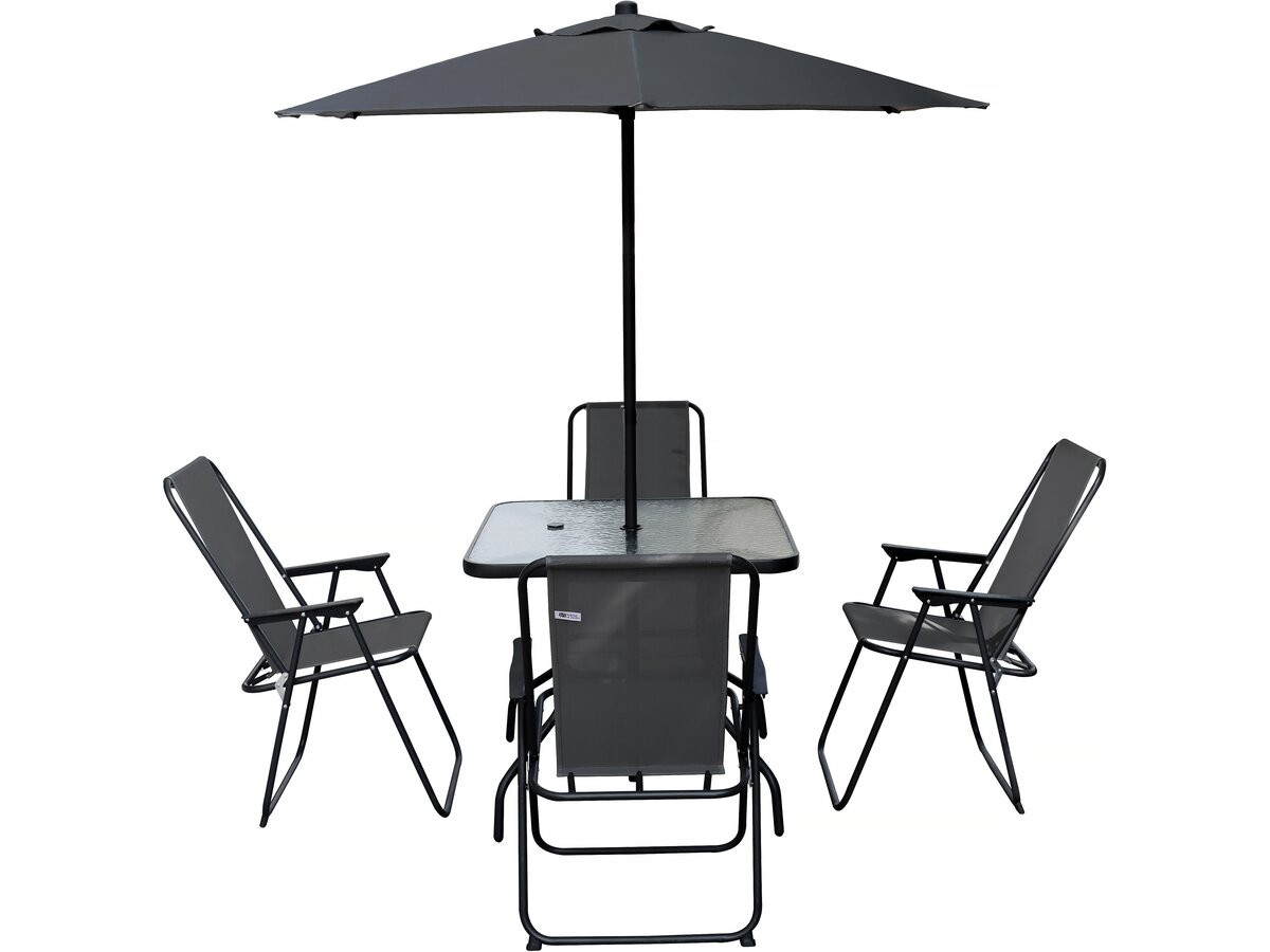 Habitat Et Jardin – Salon De Jardin Avec Parasol En Métal – 4 Places