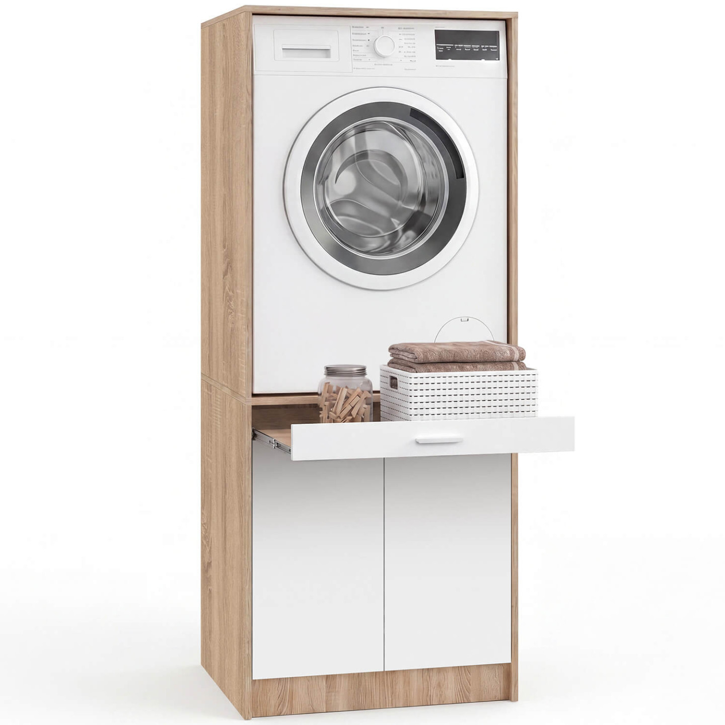 Idmarket – Meuble Réhausseur Machine À Laver Avec Tiroir Coulissant