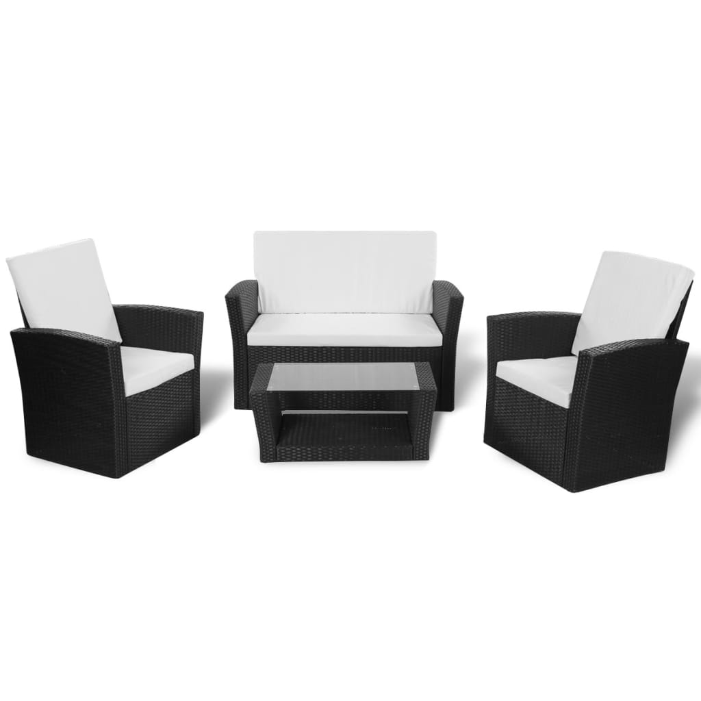 Vidaxl - Salon De Jardin 4 Pcs Avec Coussins Résine Tressée Noir
