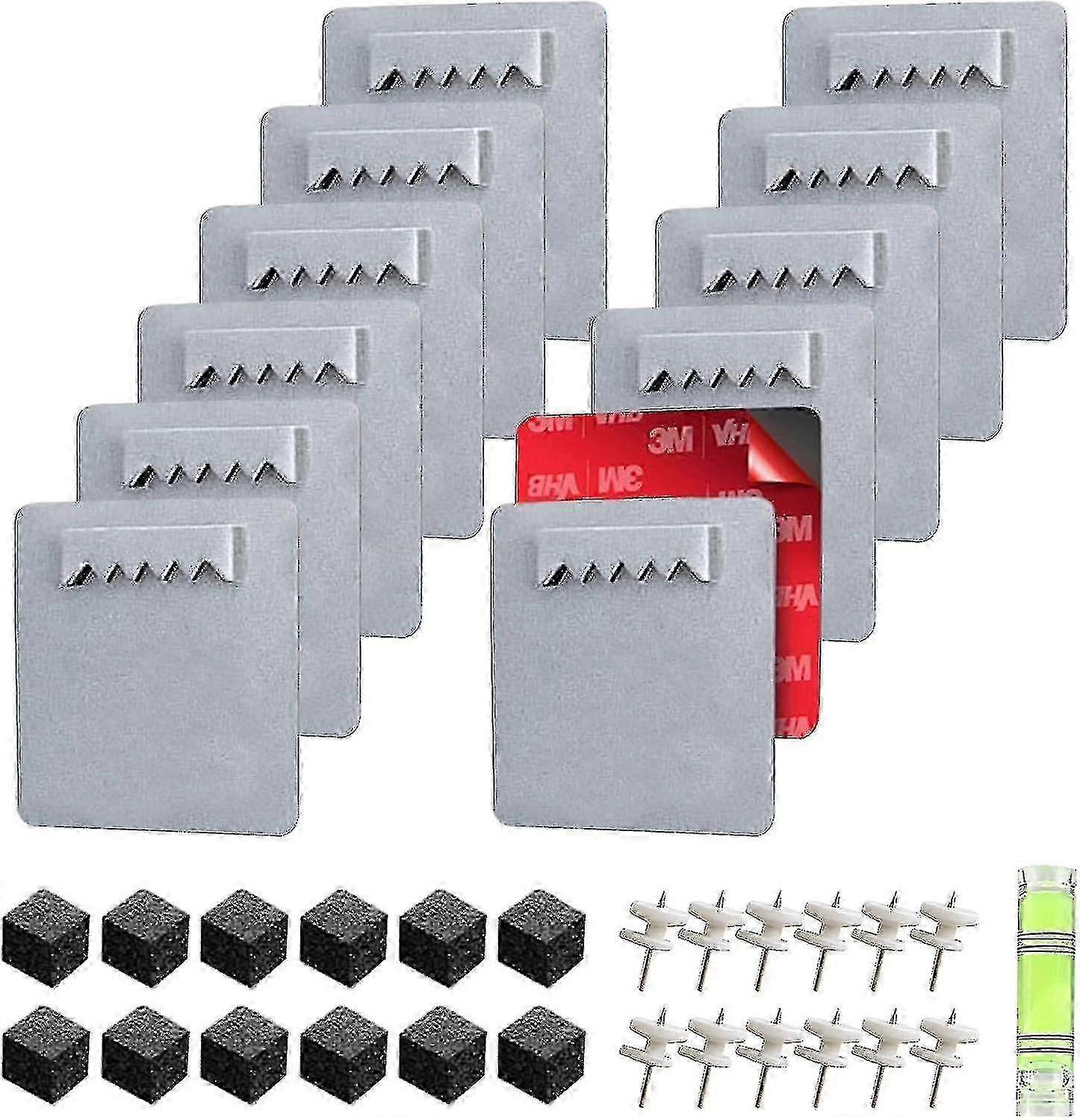 Attaches adhésives sans perçage pour tableaux et miroirs, 5 kg, gris, lot de 12