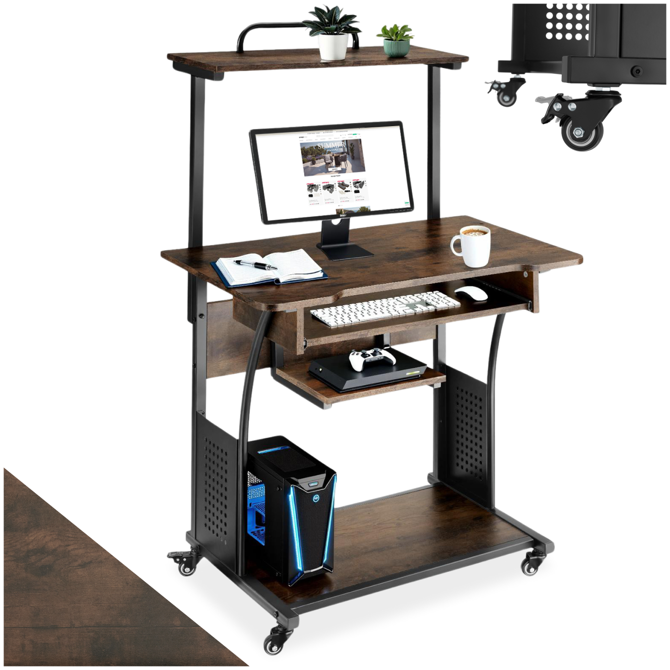 Tectake - Bureau Style Industriel Avec 4 Roues Pivotantes