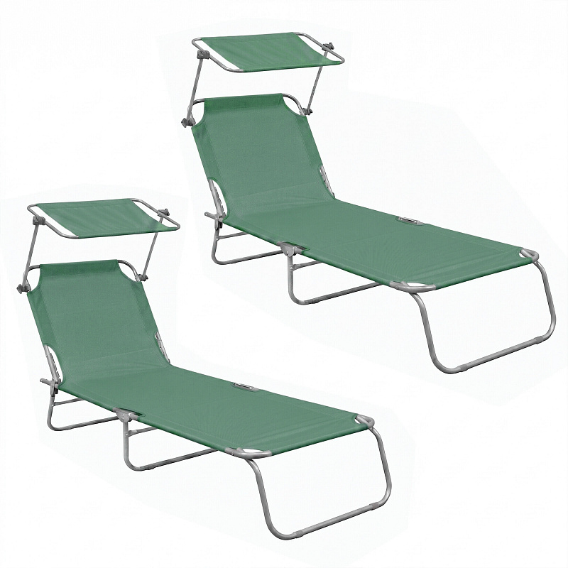 Aga 2x Chaise Longue De Jardin Réglable Avec Auvent Vert Clair
