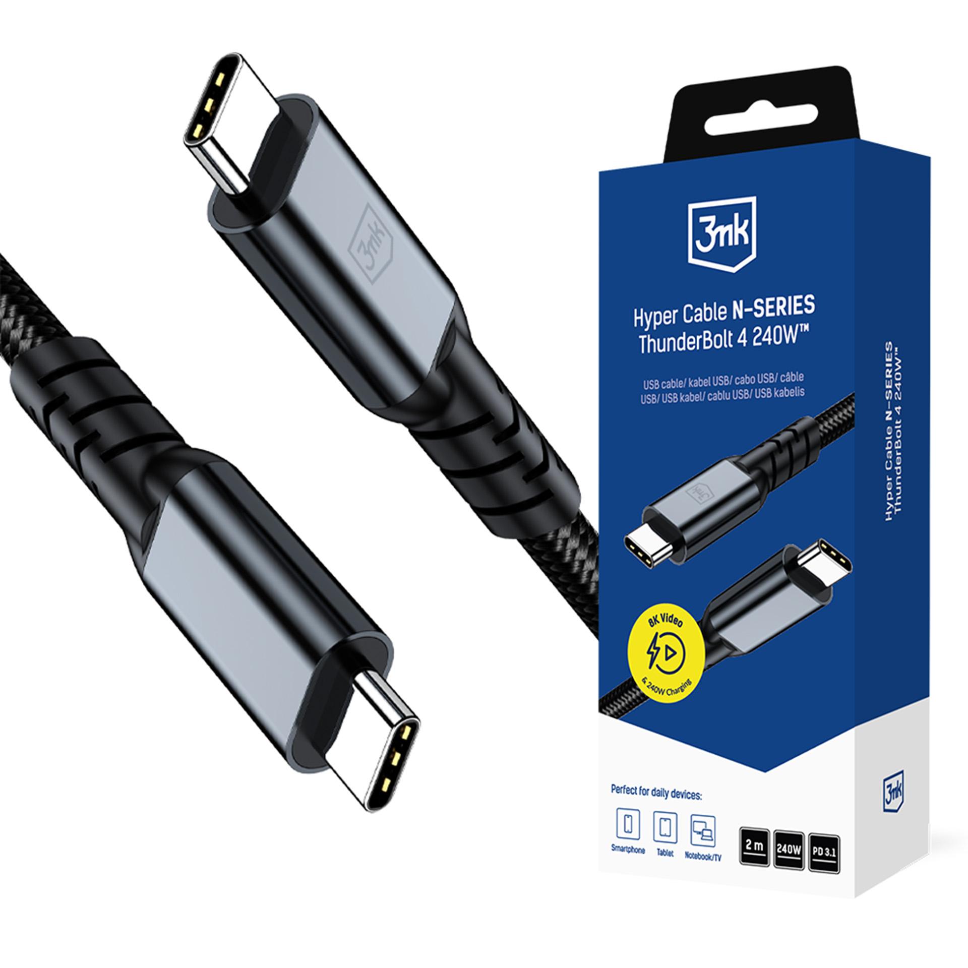3Mk Schwarz Thunderbolt 4 Kabel 240W 2M Usb-C 40 Gbps Nylon - Bild 4