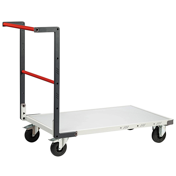 Chariot d'atelier modulable avec dossier fixe, plateau bois mélaminé 1000x595 mm, charge 250 kg, livré monté