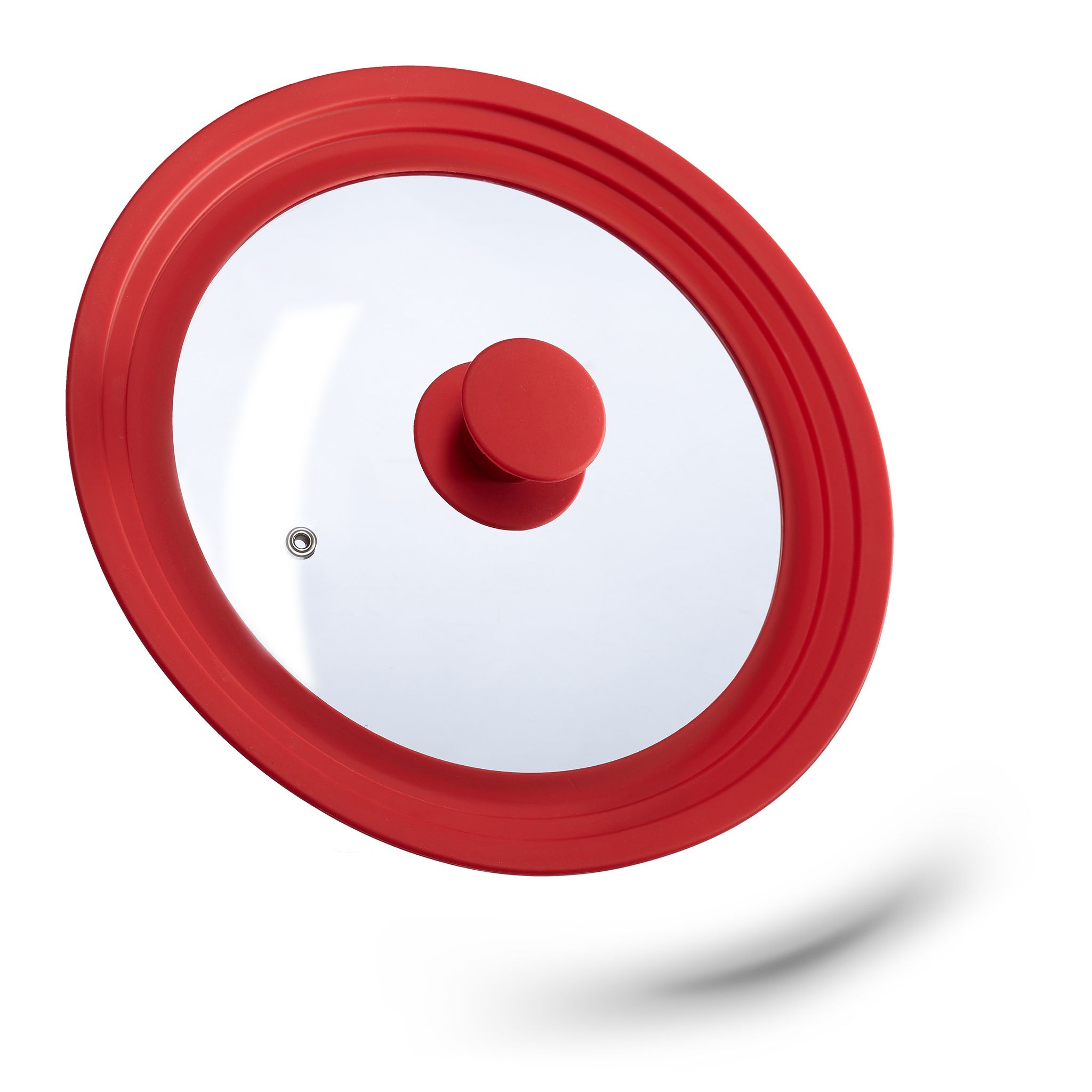 Coperchio Universale In Vetro, Con Bordo In Silicone Per Pentole & Padelle 22-26 Cm, Hxd: 5 X 27,5 Cm, Rosso - Relaxdays