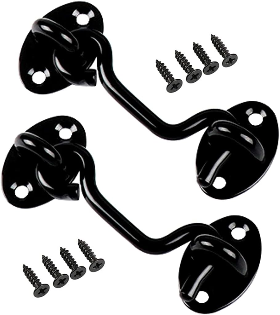 Crochet de porte coulissante en acier inoxydable noir, 3 pouces, lot de 2 avec vis