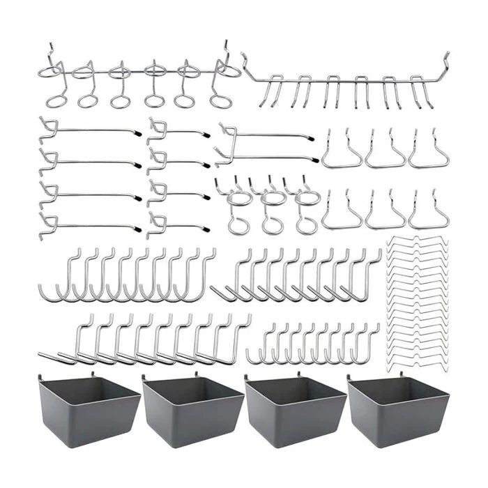 Porte-outils mural avec tiroirs et serrures, 80 crochets, gris