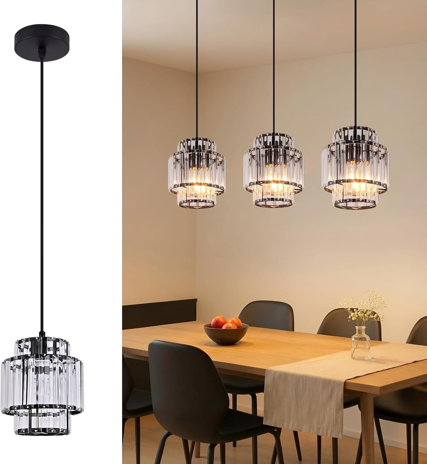 Zmh Luminaire Suspendu E27 Cristal Contemporain Verre Ajustable En