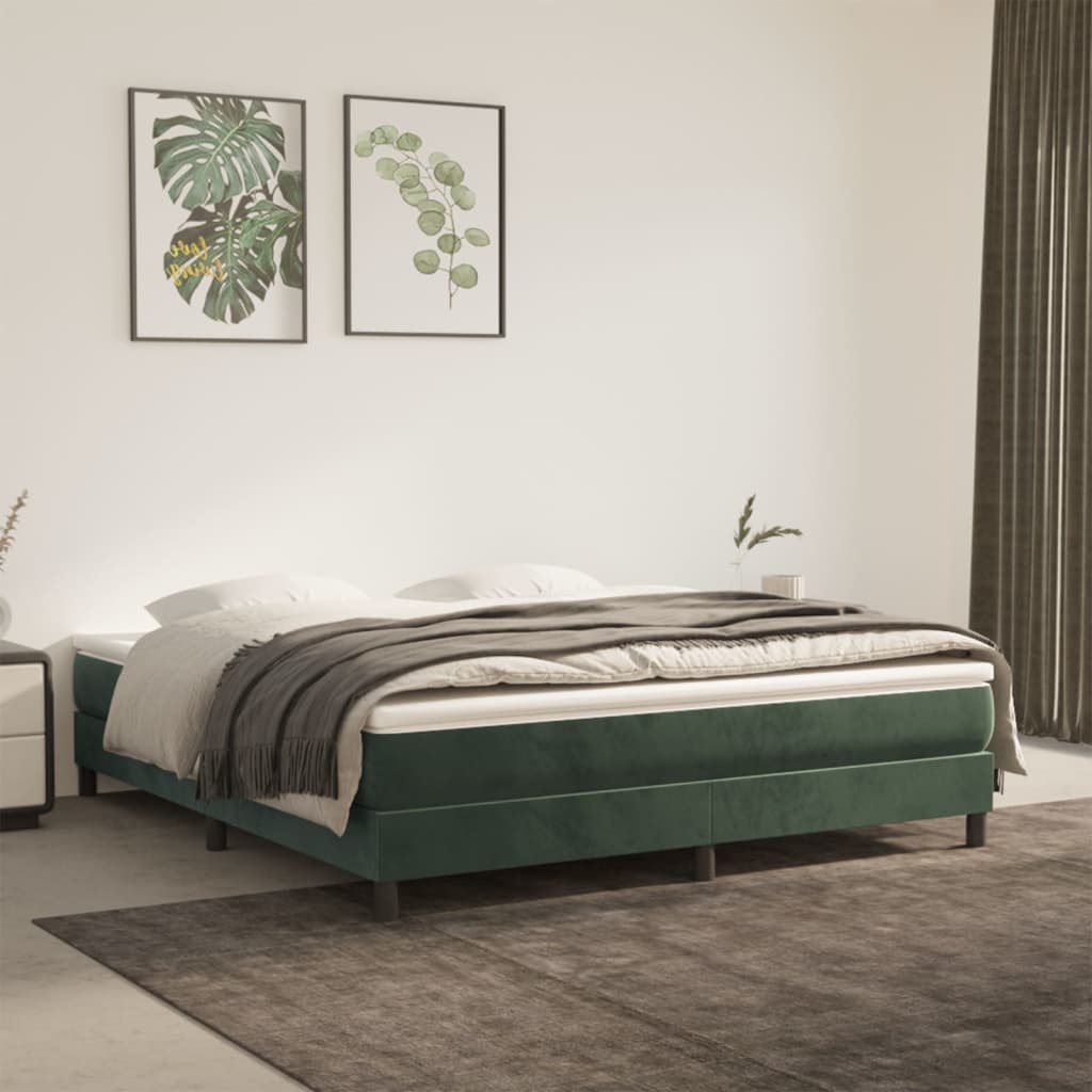 Sommier À Ressorts De Lit Vert Foncé 160x200 Cm Velours
