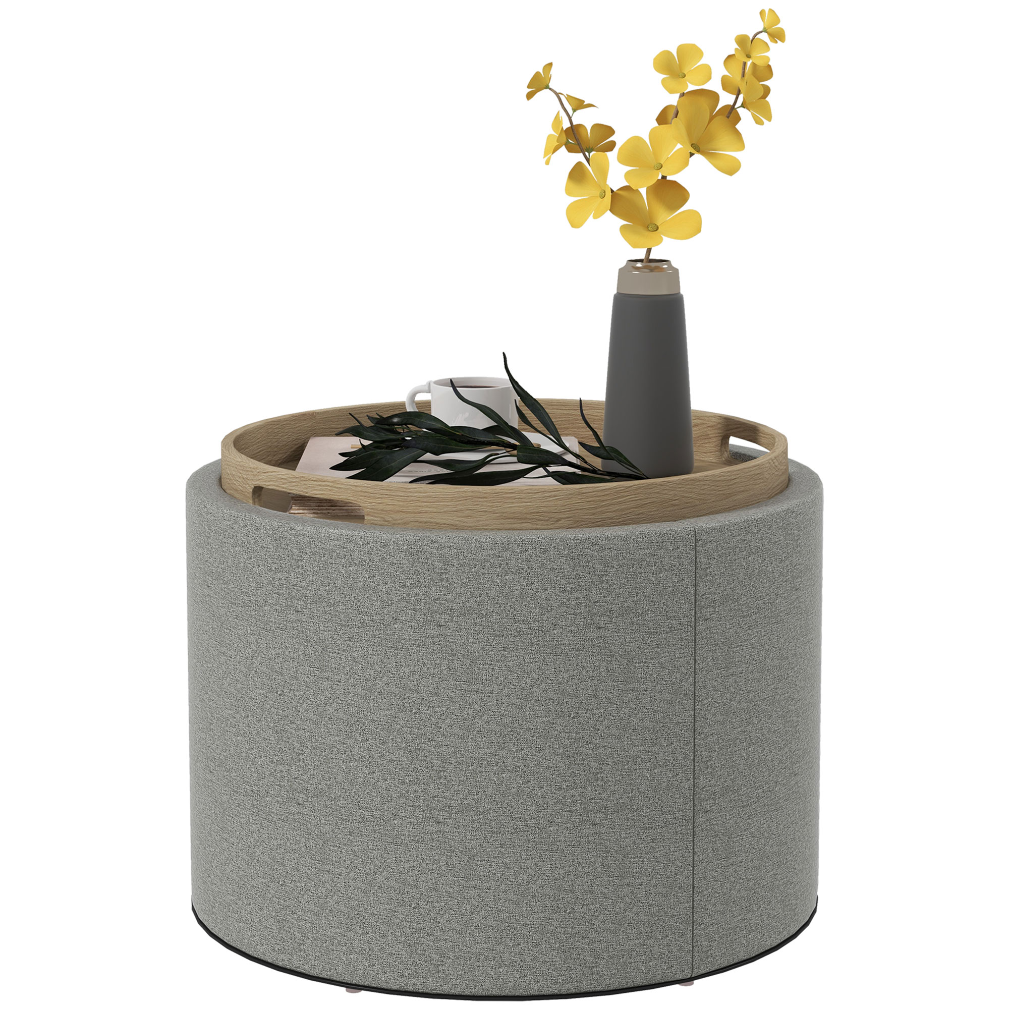 Sitzhocker Mit Stauraum Hocker Mit Klappdeckel, Runder Fußhocker Sitzwürfel Aufbewahrungsbox Polsterhocker, Leinenoptik 56 X 42 X 42 Cm Grau - Homcom