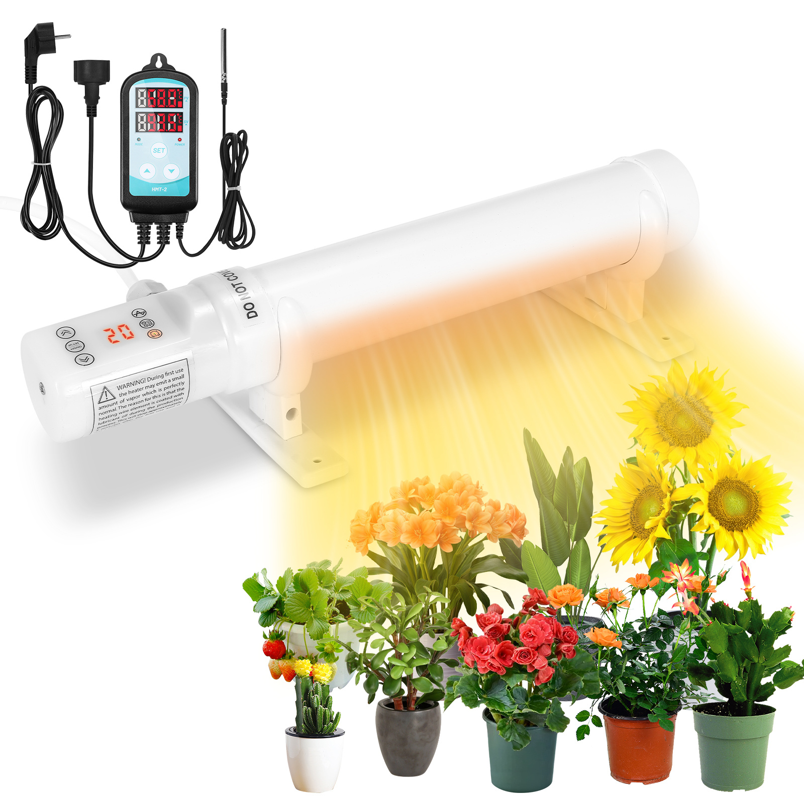 Wolketon Riscaldatore Tubolare Elettrico 240 W Per Serra E Idroponica, 1250 Mm, Timer, Controller Termostatico Digitale 3000 W Incluso, Bianco