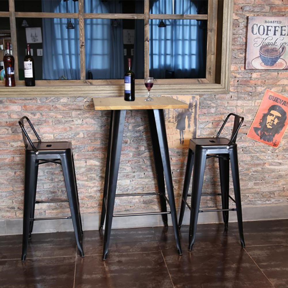 Table Haute Mange Debout Bar Bistrot Noir 110 Cm – Pieds En Métal Noir – Bois Naturel – Capacité 120 Kg – Finition Mate – Jeobest