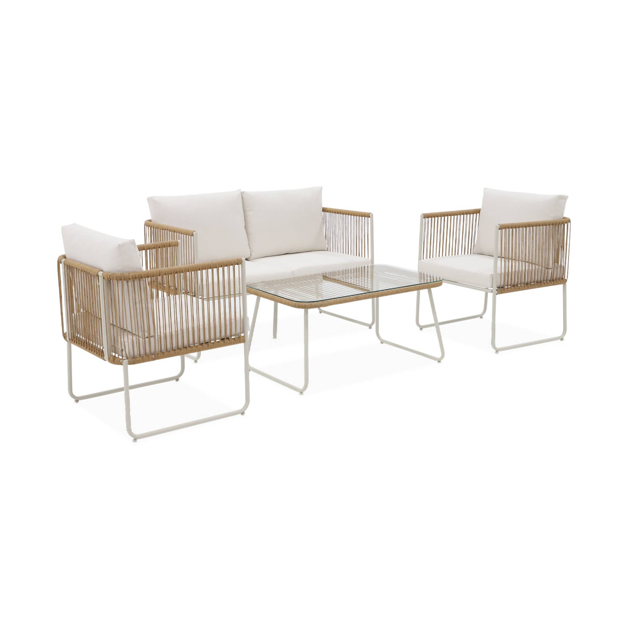 Salon De Jardin En Corde Résine Plastique Et Acier Galvanisé. Table